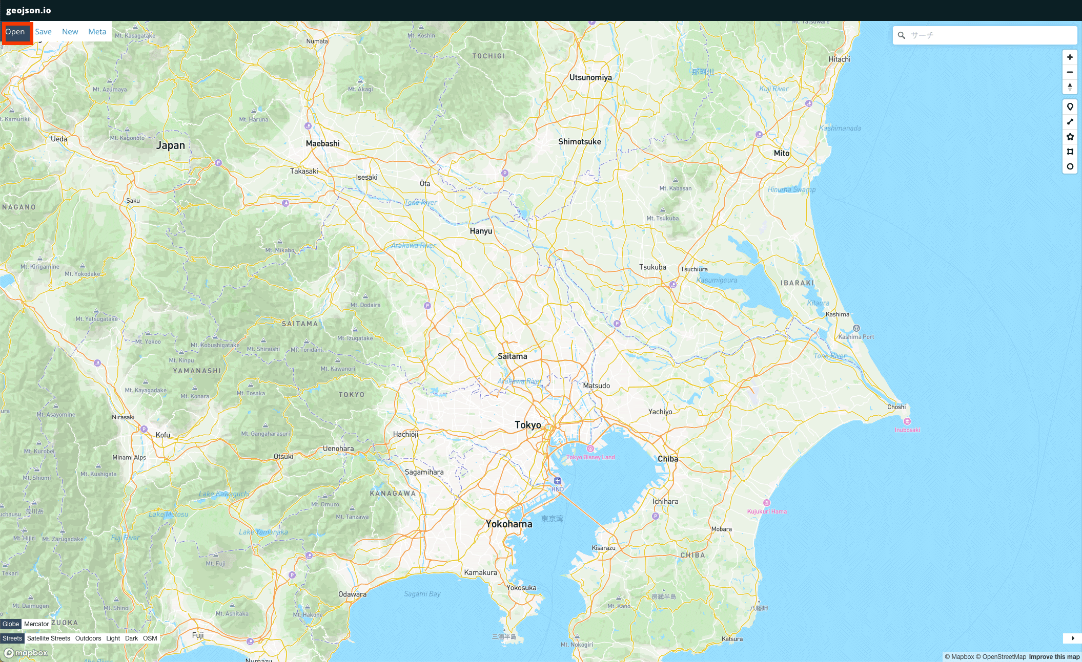 geoJSON.io画面(メニュー)