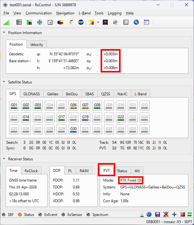 RTK測位状態確認